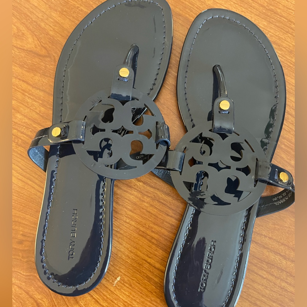 Tory Burch Miller Navy Patent Leather Sandals